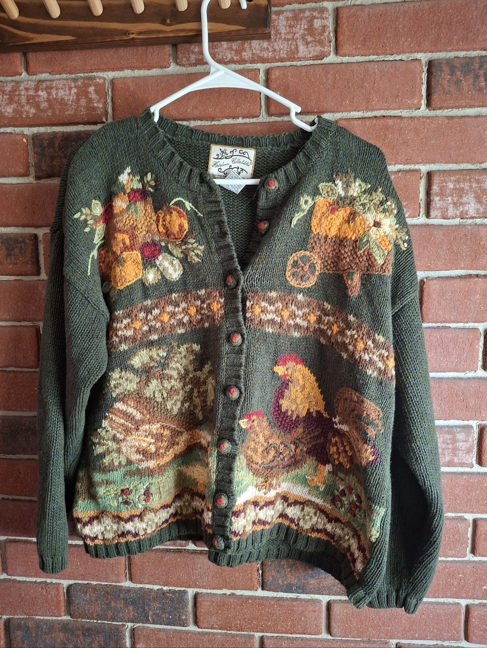 🐓Vintage Heirloom Collectible XL Rooster Farm Fall Cardigan